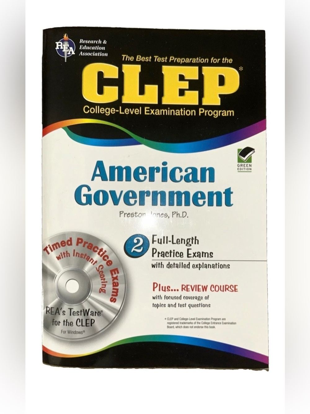 REA CLEP American Government Study Guide Book + CD Green Edition 2009 Softcover